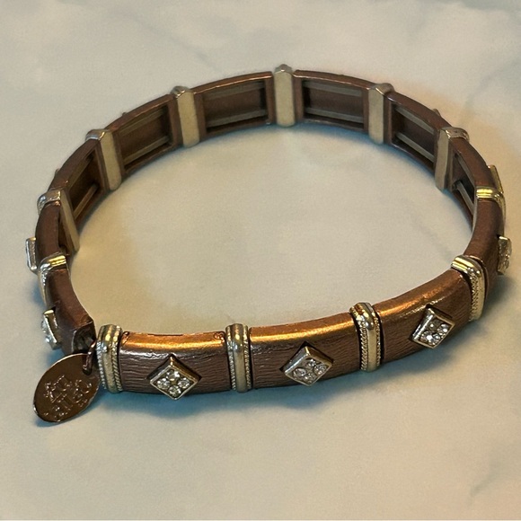 Cara NY Bronze and Silver Tone Stretch Bracelet with Crystal Accents - Picture 2 of 2